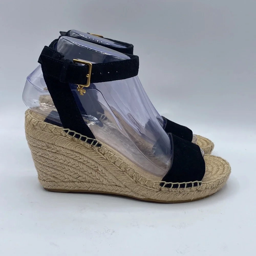 Tory‎ Burch Laurel Black Suede Espadrille Wedge Sandal